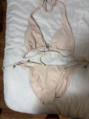 Shade & Shore Nude/Beige Textured String Bikini